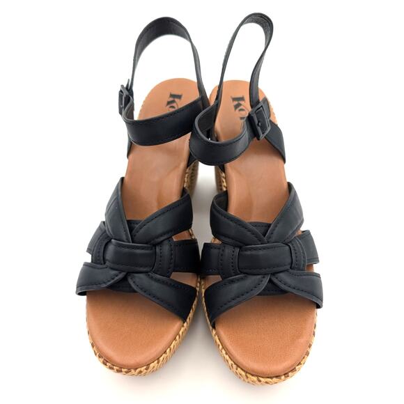 Korks Dee Wedge Platform Block Heel Sandals Women's Black/Tan Size US11 EU42 - Picture 10 of 12